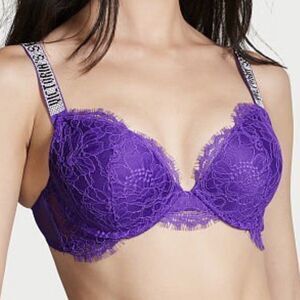 Victoria's Secret Bombshell Bling Shine Strap Add-2-Cups Push-up Bra Violet Lace